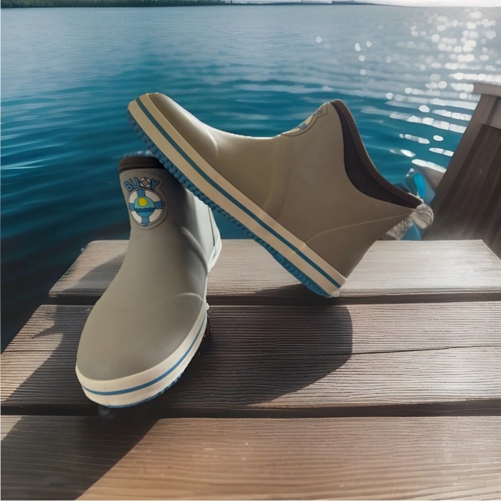 New XtraTuff Inspired Buoy Gray Blue Deck Rubber Boots Kids Unisex Sz 4